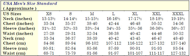 tailles standards hommes
